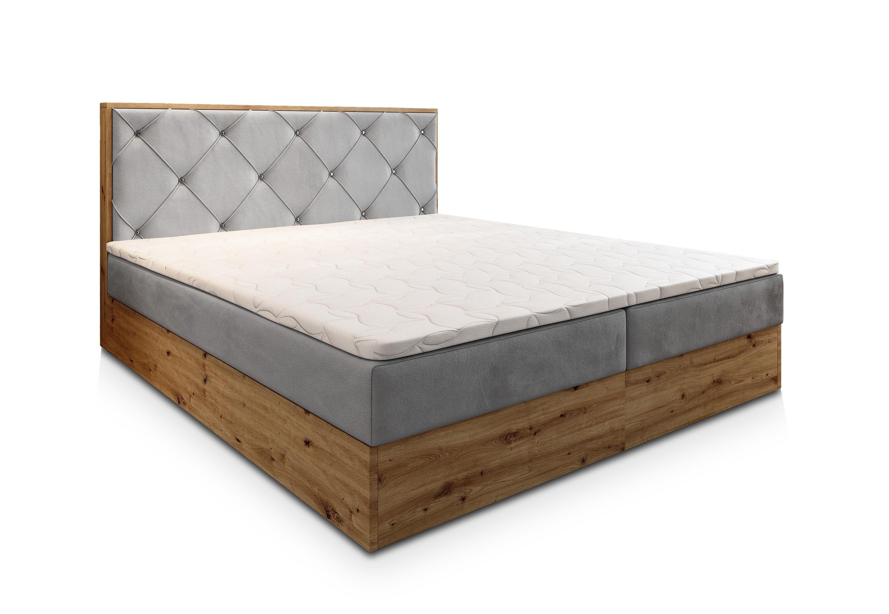 BOXBETT FOSCO 140x200 cm mit Matratze und Topper - Hellgrau - Hellgrau, Holz (140/200cm) - MASSENO