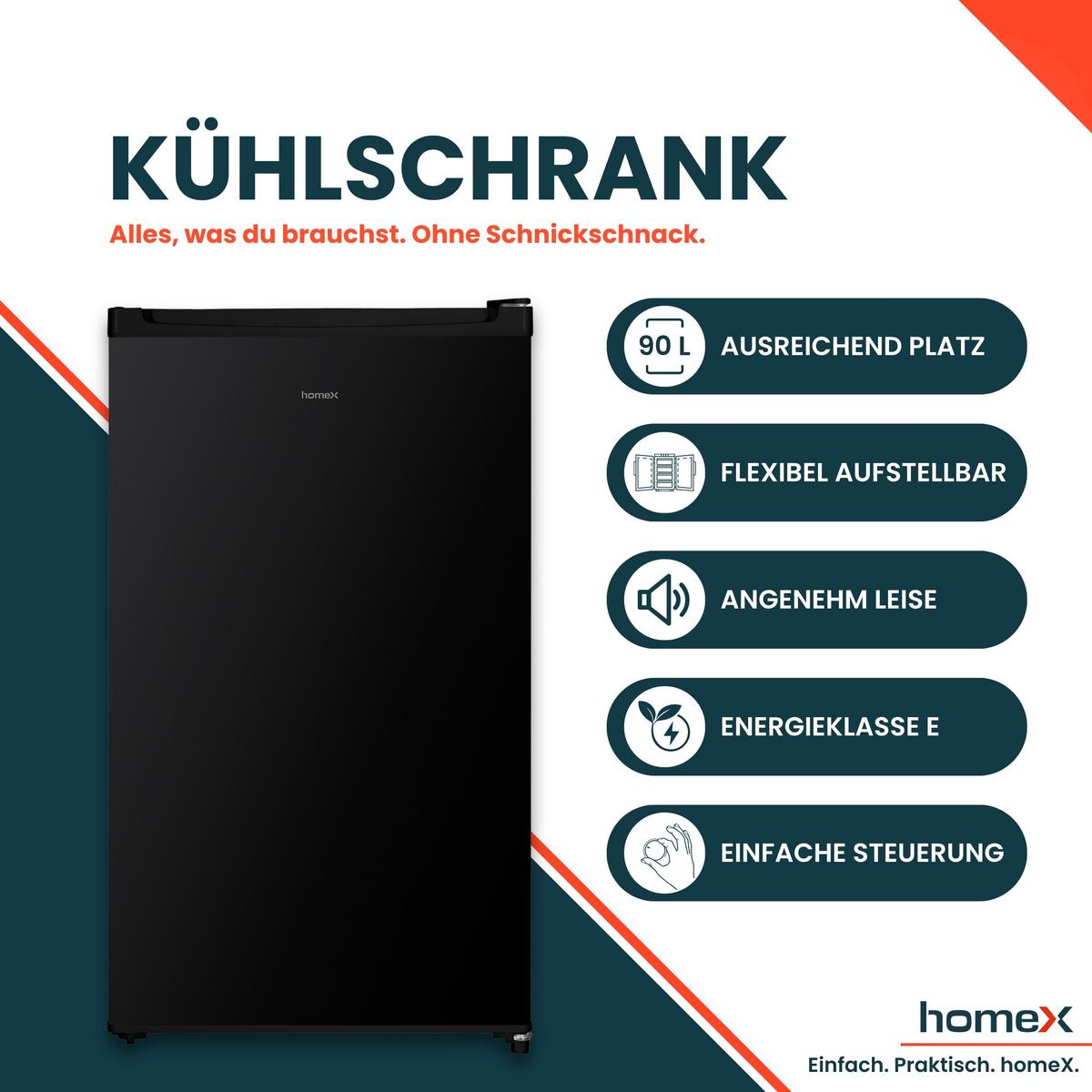 KÜHLSCHRANK CS0881-B ohne Gefrierfach klein - 90L Nutzinhalt, freistehend, kompakt, schwarz - Schwarz, Glas/Kunststoff (47.5/85/44.5cm) - homeX