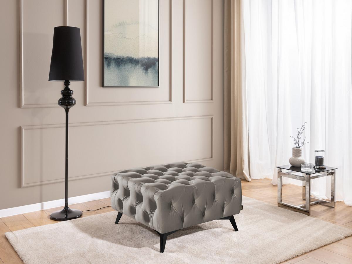 HOCKER Chesterfield Whitby Grau Samt mit schwarzen Füßen - Schwarz/Grau, Holz/Textil (80/45/80cm) - S-Style Möbel