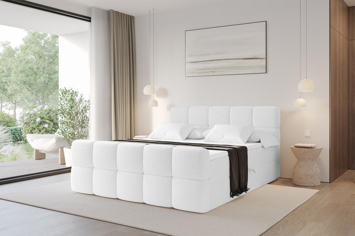 BOXBETT mit Matratze H3 - FAMA-Z - 160x200 cm Weiß Quelle - Weiß, Holzwerkstoff - ALTDECOR