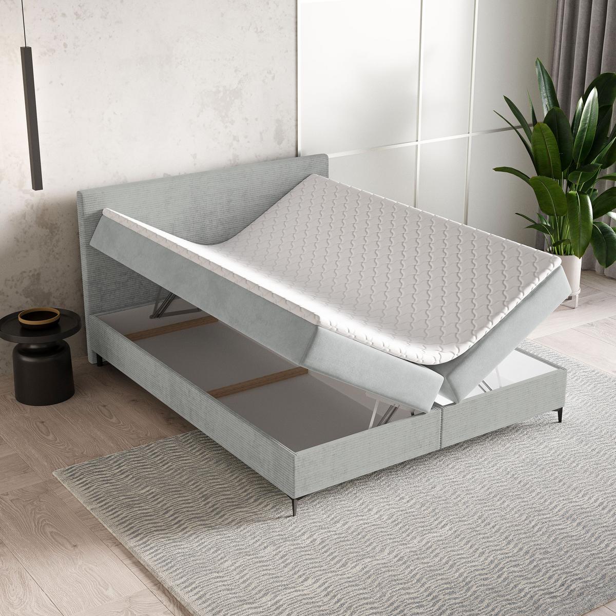 BOXBETT TORREL 140x200 cm mit Matratze und Topper - Hellgrau - Hellgrau, Holz (140/200cm) - MASSENO