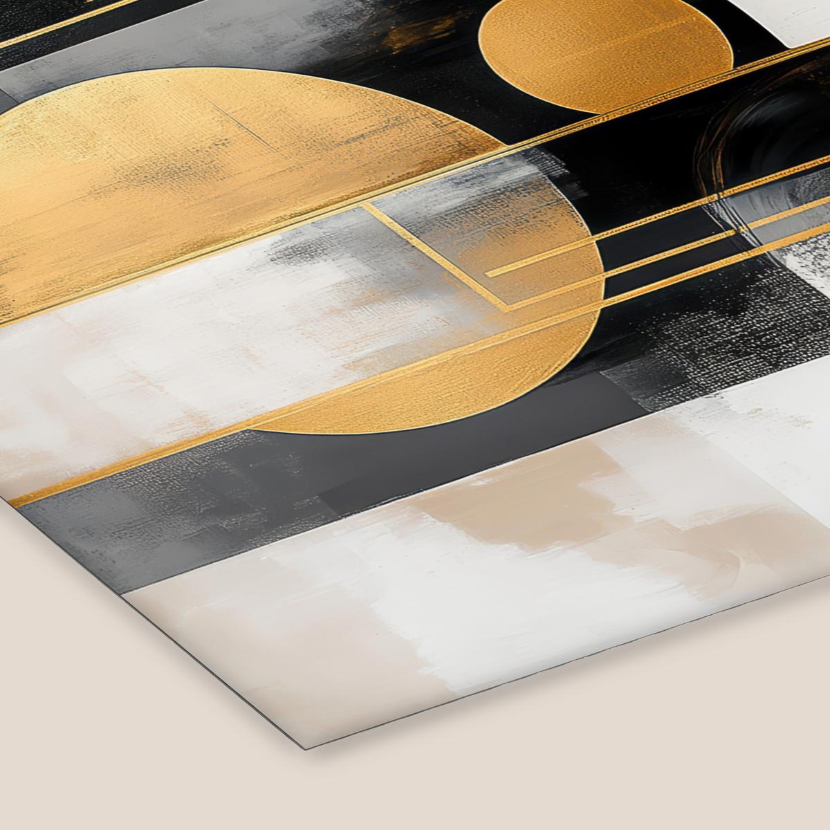 POSTER MIT RAHMENGERAHMTES BILD Abstrakt - Gold - Silber - Formen - Ästhetisch - Modern 80x60 cm - Goldfarben, Papier (80/60cm) - MuchoWow