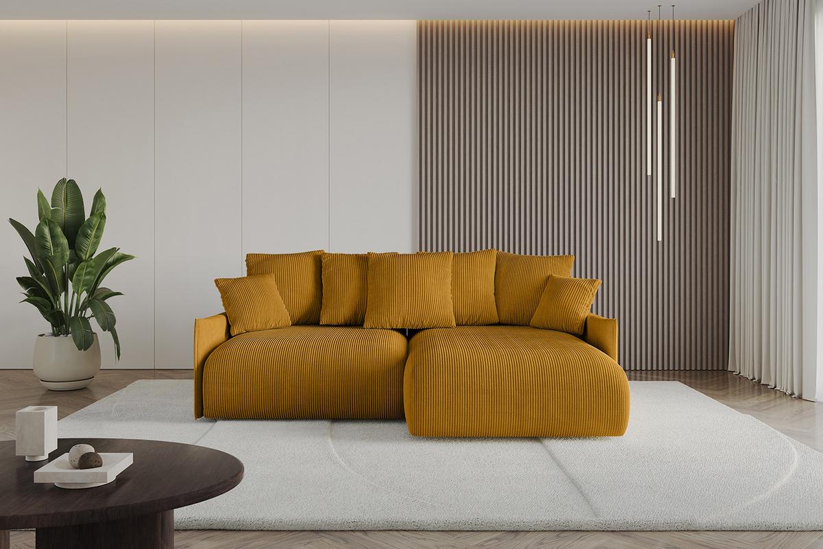 ECKSOFA Ottomane rechts ONESK-L -v1 216x177x72 Senfgelb Cord - Currygelb, Holzwerkstoff/Kunststoff (177/216cm) - ALTDECOR