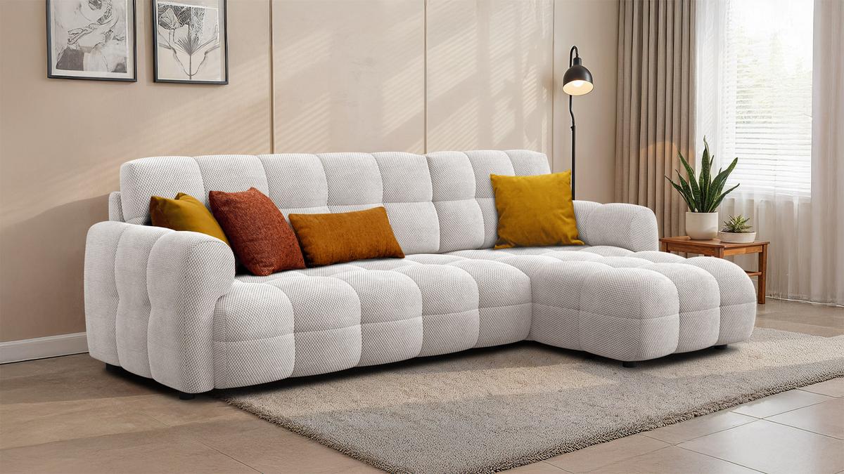 ECKSOFA MELLOW 4-Sitzer, creme - Creme/Schwarz, Holz/Textil (262/156cm) - Wozimo