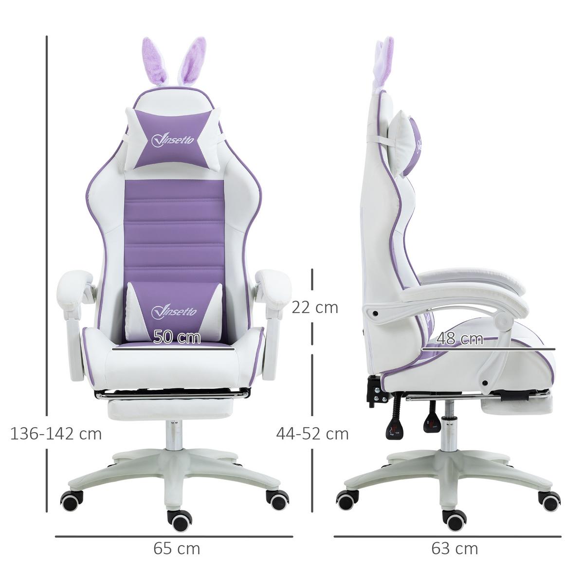 GAMING Stuhl Ergonomischer Gamer Stuhl mit Lendenwirbelstütze, Fußstütze - Violett, Leder (63/142/65cm) - Vinsetto