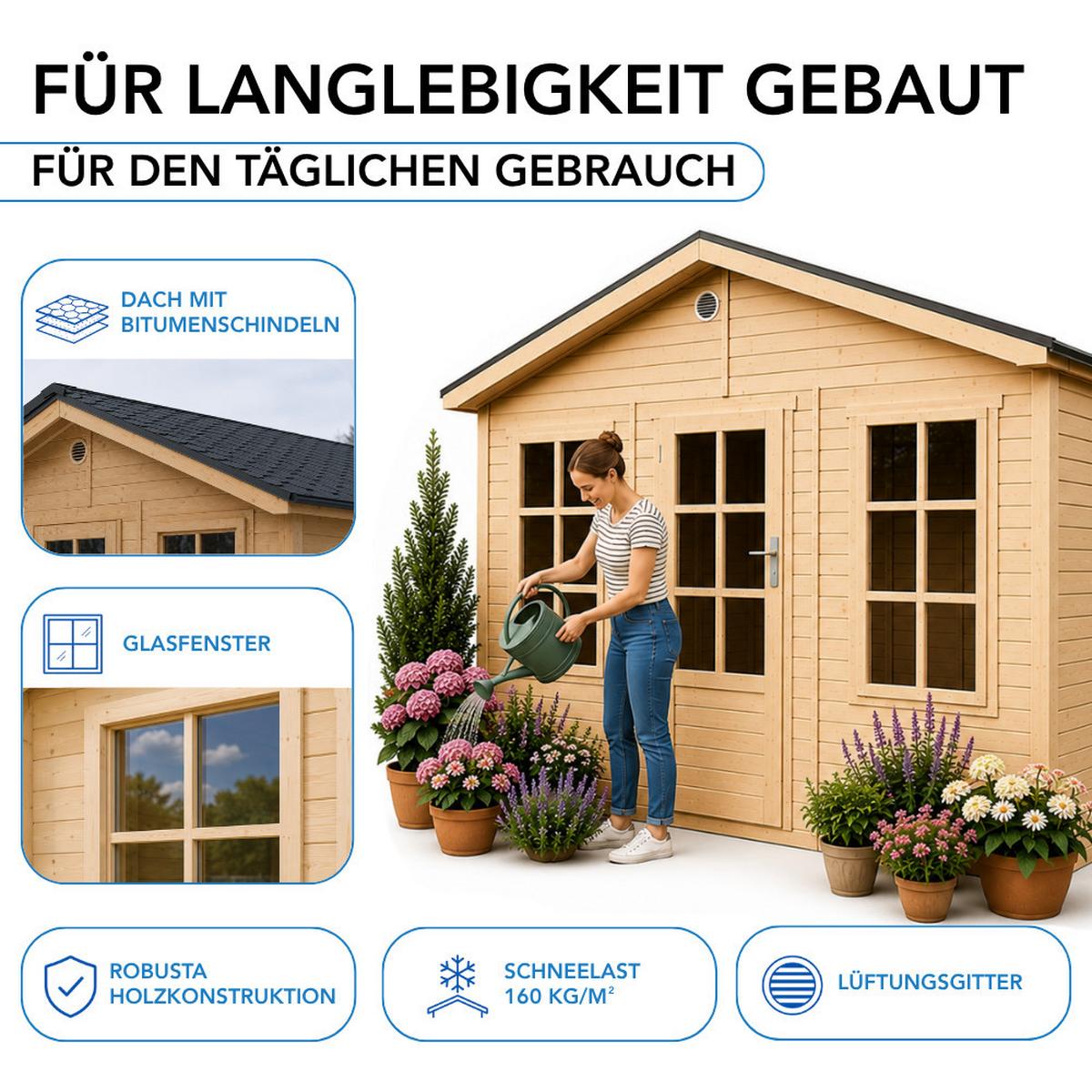 GARTENHAUS HOLZ M734 370 x 240 cm - Naturfarben, Holz (382/267/276cm) - Timbela