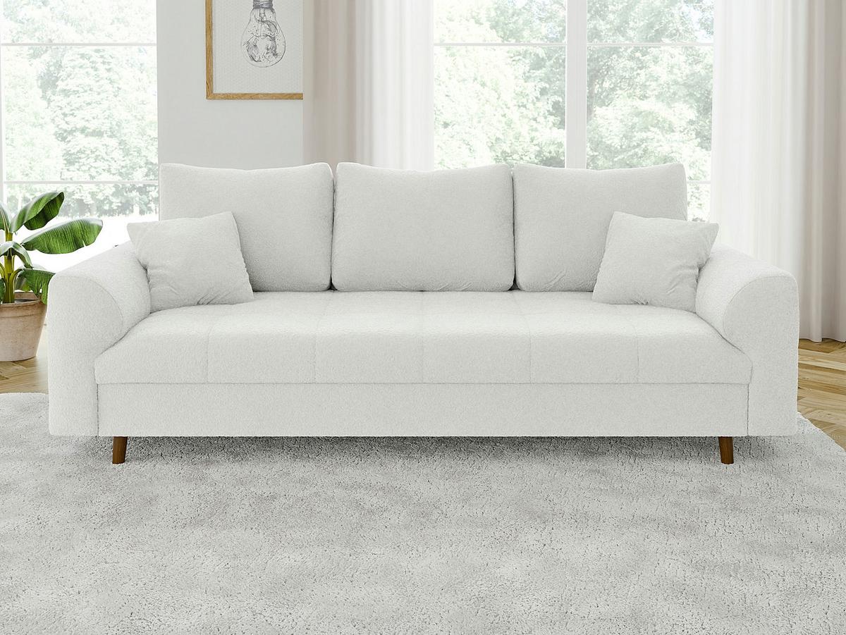 3-SITZER-SOFA Henrik Weiß Boucle - Weiß/Braun, Holz/Textil (210/81/93cm) - S-Style Möbel
