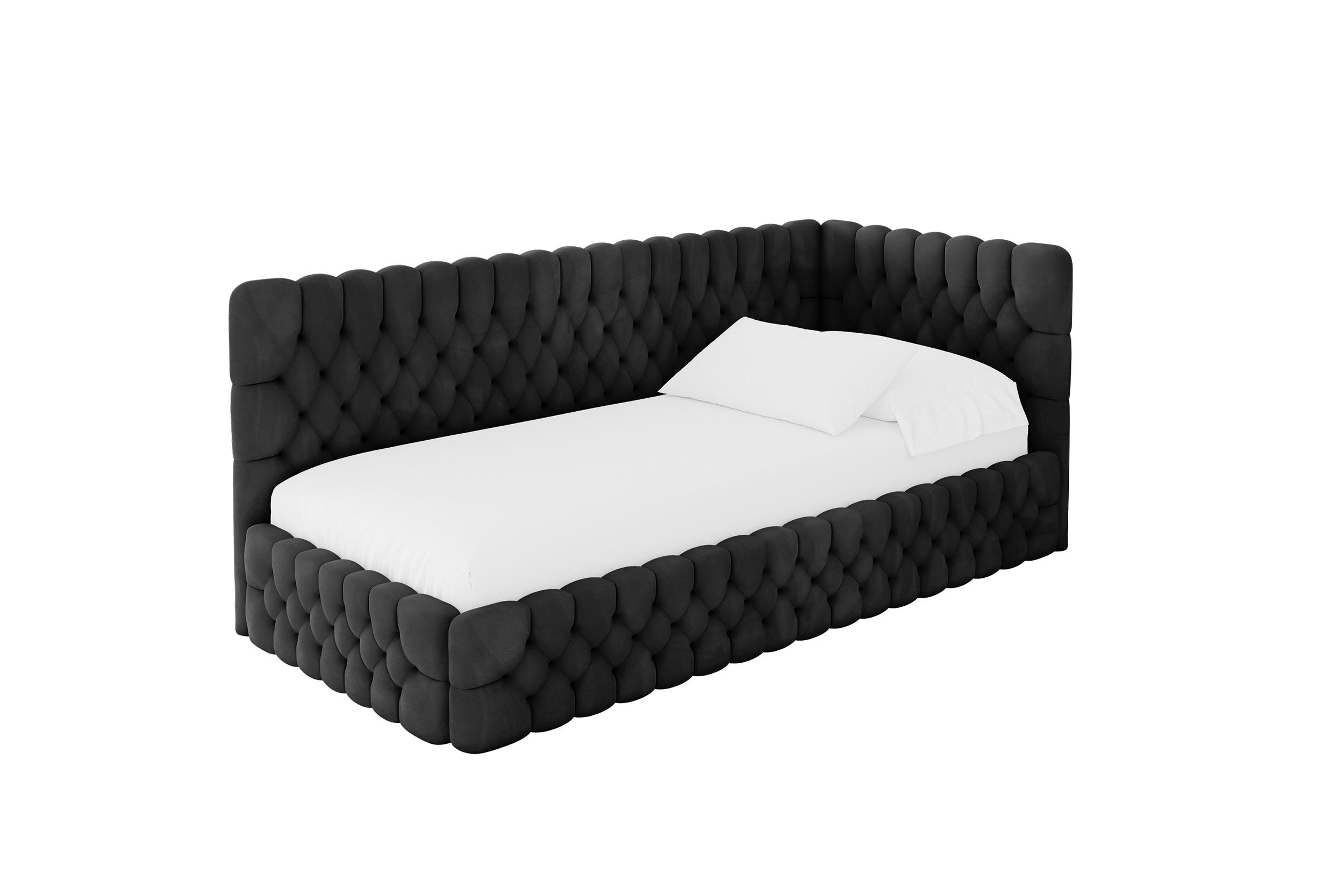 EINZELLBETT Jugendbett mit Bettkasten, Links - MULY 100x200 Schwarz - Schwarz, Holzwerkstoff/Textil (100/200cm) - ALTDECOR