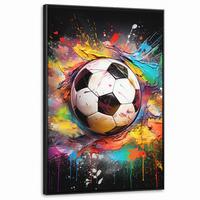 LEINWAND Bilder mit Rahmen - Fußball - Farbe - Farben - Schwarz - Weiß - 100x150 - Weiß, Textil (100/150cm) - MuchoWow