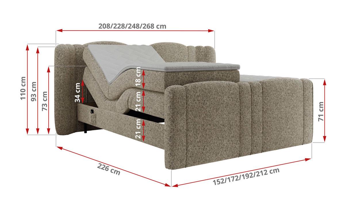 BOXBETT FORTINA 140/200 - Dunkelbeige Struktur - H4 - Cappuccino, Holz/Textil (140/200cm) - MKS