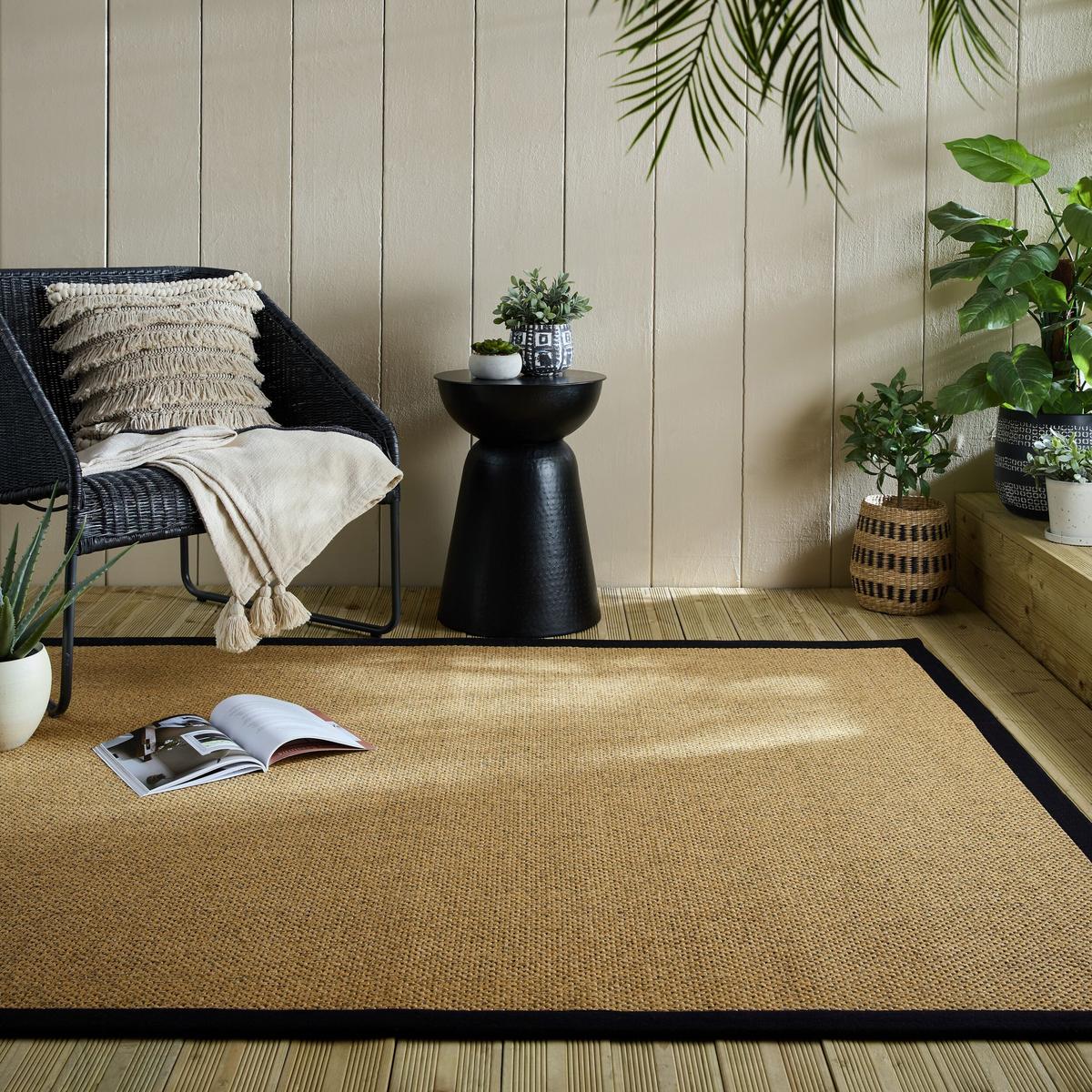 OUTDOORTEPPICH Waschbar KEER, mit Bordüre, Natur-Schwarz, 120 x 170 cm - Beige, Textil (120/170cm) - KADIMA DESIGN