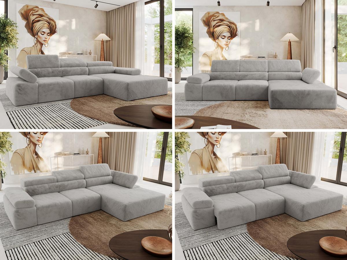 ECKSOFA RILASSO L Hellgrau Plüsch - rechts - Hellgrau/Schwarz, Kunststoff/Textil (174/296cm) - MKS