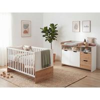 BABYZIMMER SET Maxim 2-tlg. Wickelkommode Babybett - Weiß/Eiche Artisan, Holzwerkstoff (1/1/1cm) - arthur berndt