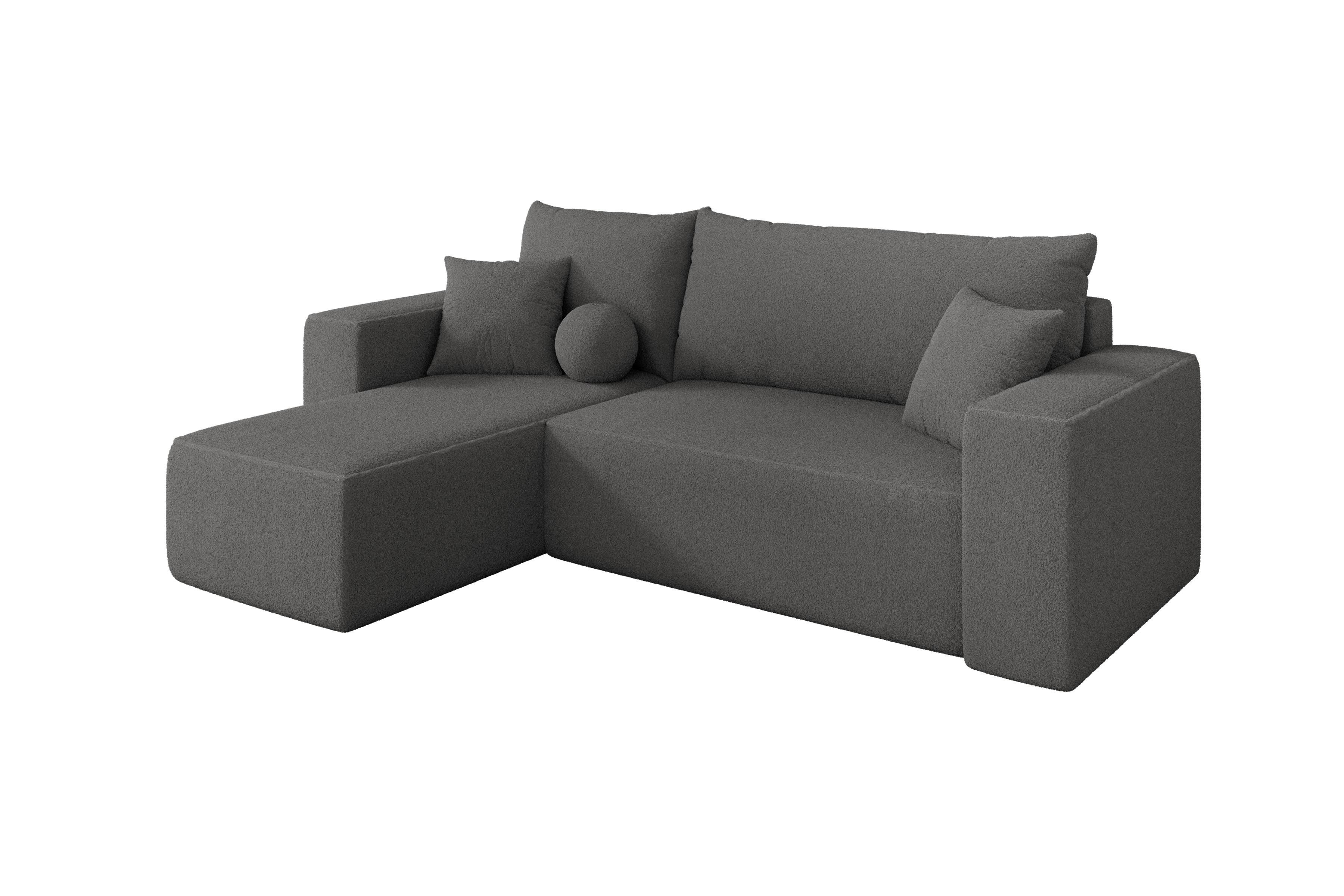 ECKSOFA mit Schlaffunktion Ottomane Links SENO-L 249x139x85 Grau Bouclé - Schieferfarben/Schwarz, Holzwerkstoff/Kunststoff (249/139cm) - ALTDECOR
