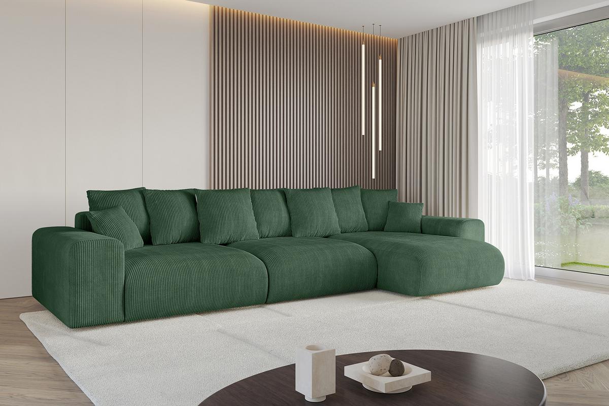 ECKSOFA Ottomane rechts ESKAR-L2 364x176x72 Grün Cord - Schwarz/Grün, Holzwerkstoff/Kunststoff (176/364cm) - ALTDECOR