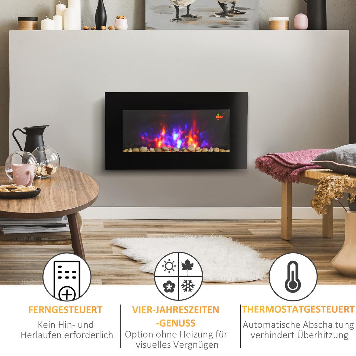 ELEKTROKAMIN 1000/2000W - Schwarz, Metall (11.5/40/72.5cm) - HOMCOM