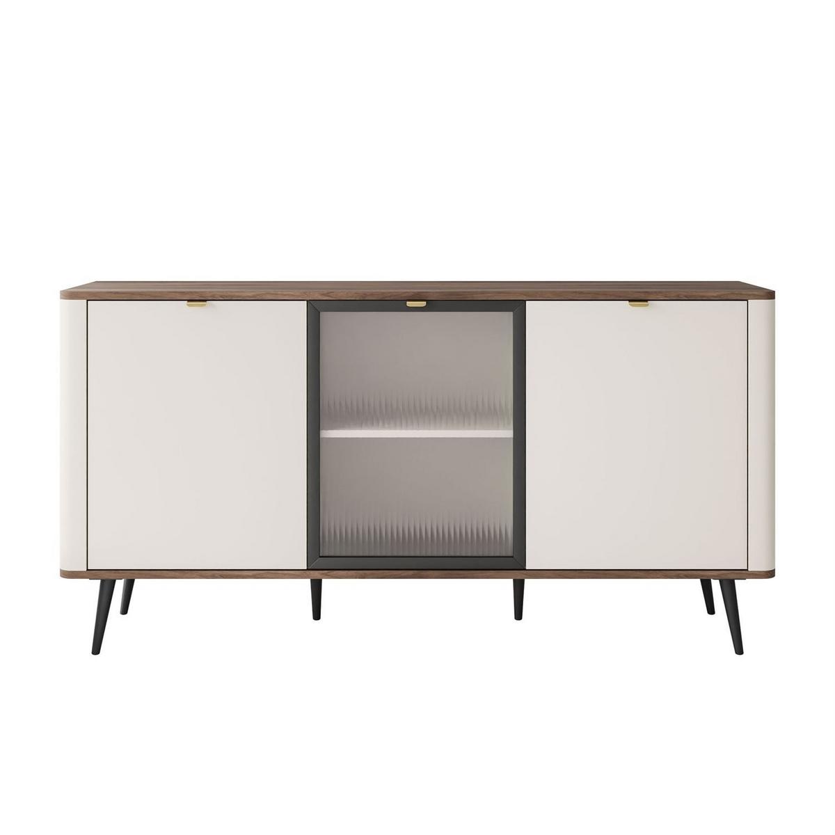 KOMMODE auf Füßen AUTUMN 2D1W mit Glasfront, Kaschmir / Nussbaum - Beige, Holzwerkstoff (160/82/40cm) - Lookway