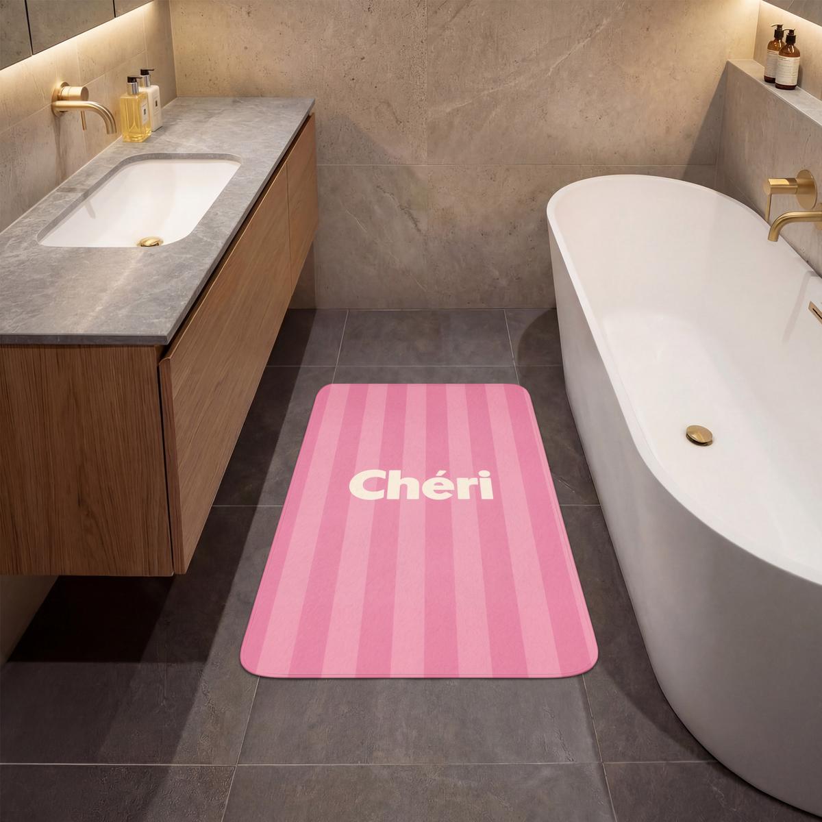 BADEMATTE Gestreift - Rosa - Chéri 60x90 cm - Pink, Textil (60/90cm) - OnlyWow