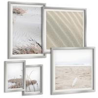 BILDER SET 5er Set - 50x50 cm & 20x30 cm & 40x60 cm Silberner Rahmen - Vegetation am Wasser im Sommer - Silberfarben, Kunststoff (40/60cm) - TULUP