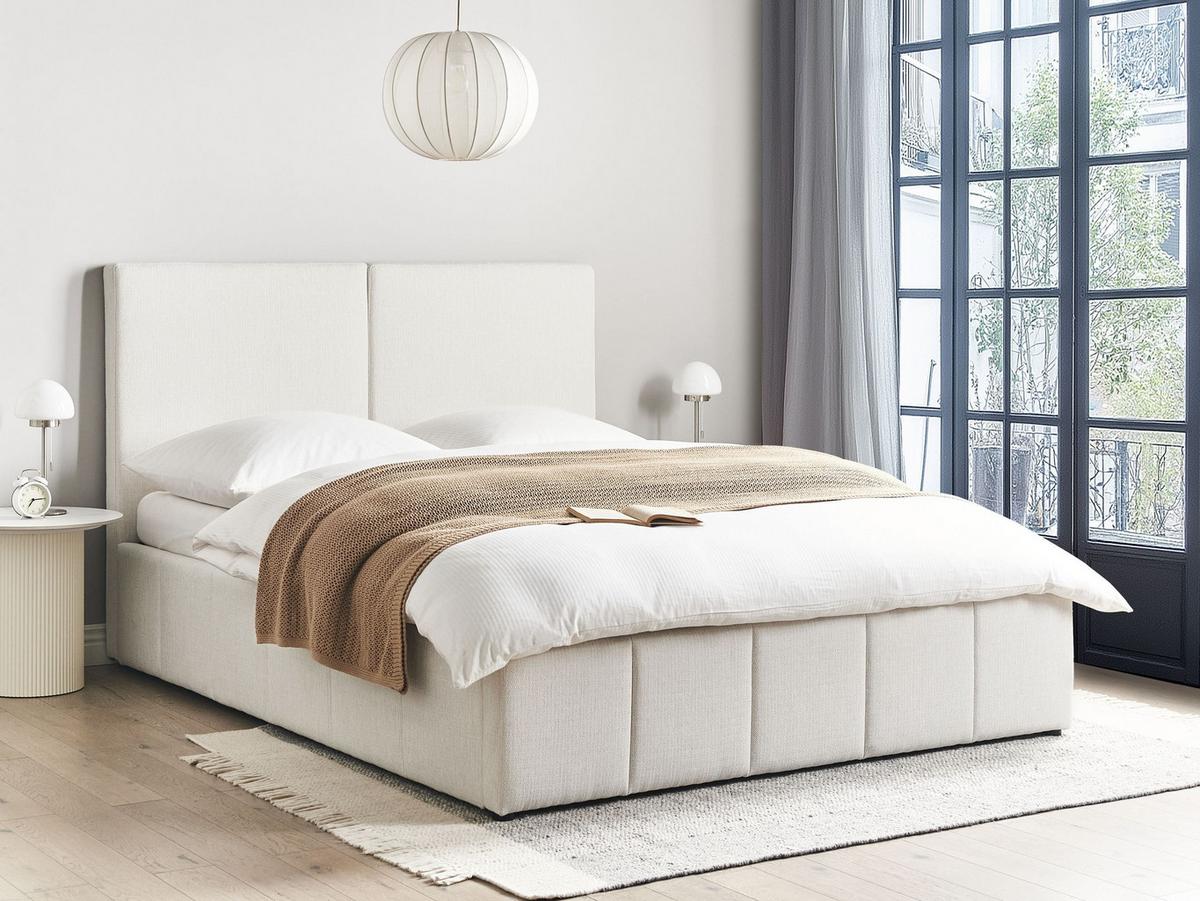 BETT mit Stauraum 160/200 cm Stoff Cremeweiß Castelnavet - Creme, Textil (160/200cm) - Beliani