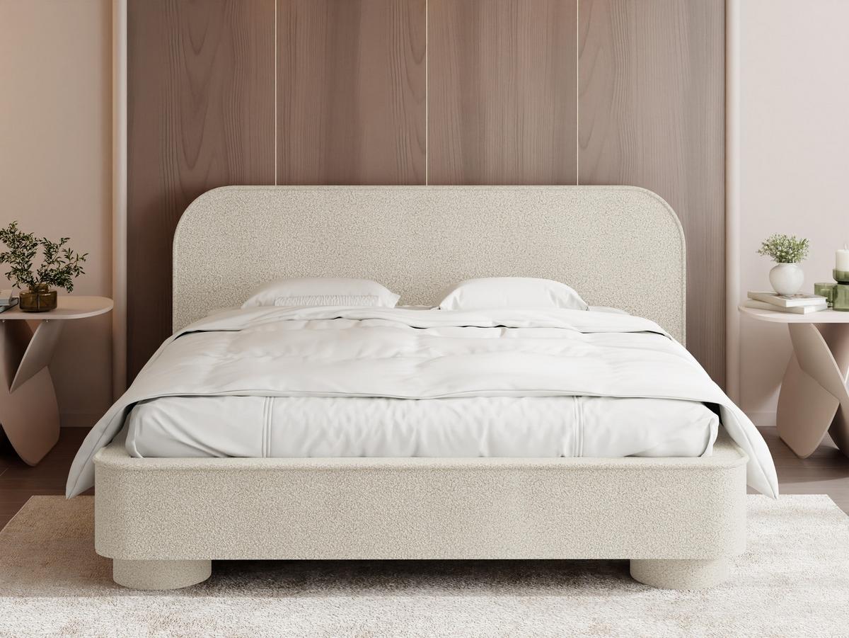 POLSTERBETT Aurora mit Bettkasten, Lattenrost & gepolsterten Füßen in Creme Boucle 140x200 cm - Birkefarben/Creme, Textil/Metall (140/200cm) - WFL GROUP