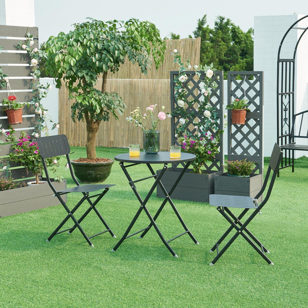 GARTENKLAPPSTUHL-SET 2 TLG. Sande - Schwarz, Metall (42/84.5/50cm) - [en.casa]
