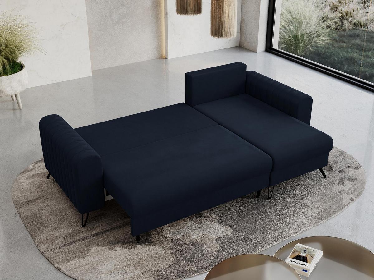 ECKSOFA Axel Samt Dunkelblau - Schwarz/Dunkelblau, Textil/Metall (242/140cm) - MKS
