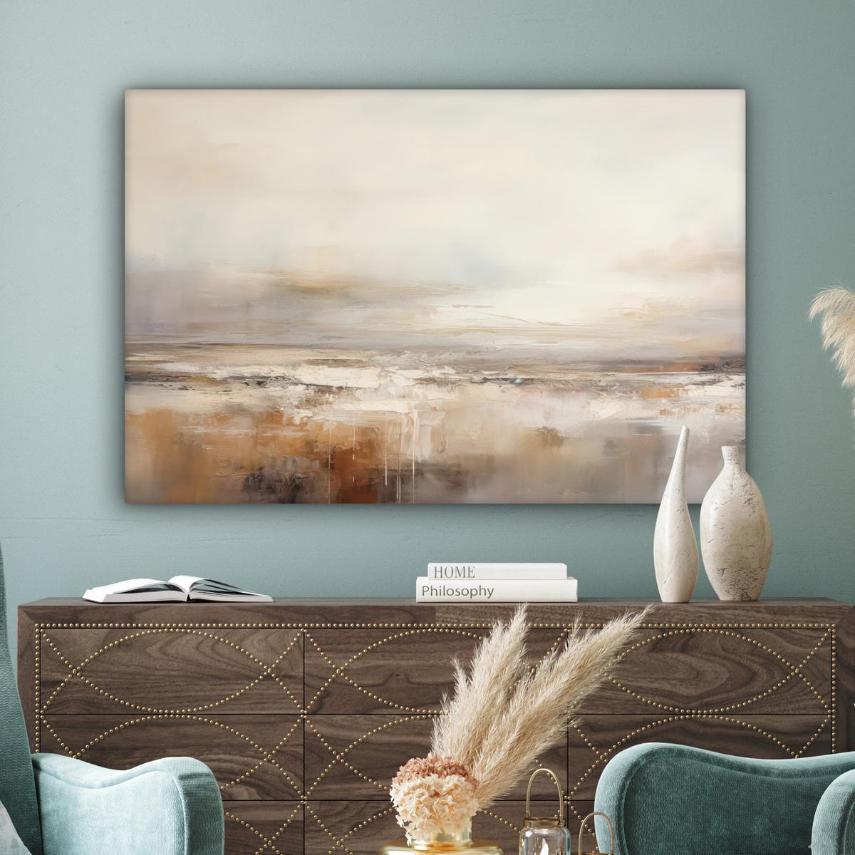 LEINWANDBILD Kunst - Industriell - Grau - Braun - Abstrakt Groß 140x90 cm - Sandfarben, Textil (140/90cm) - MuchoWow
