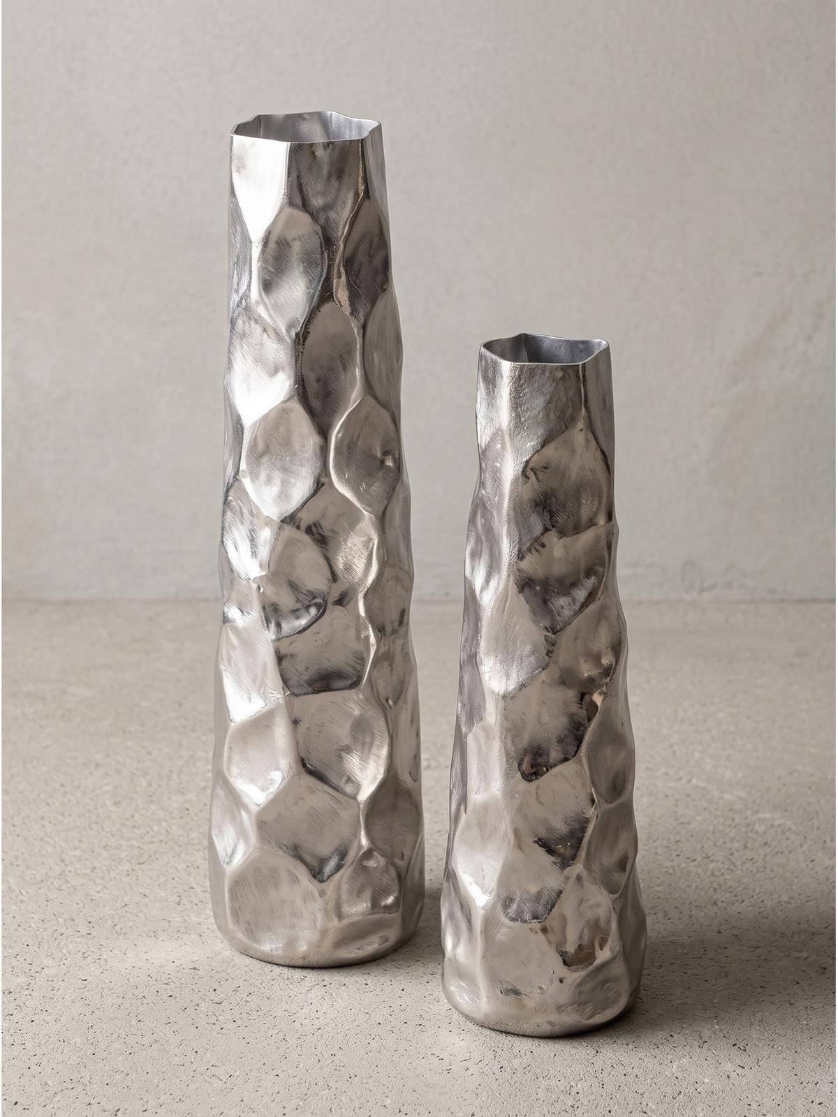 VASEN 2er-Set CASTELSARDO, Aluminium, Silber, Ø 15 x 48,5 cm - Silberfarben, Metall (48.5cm) - KADIMA DESIGN