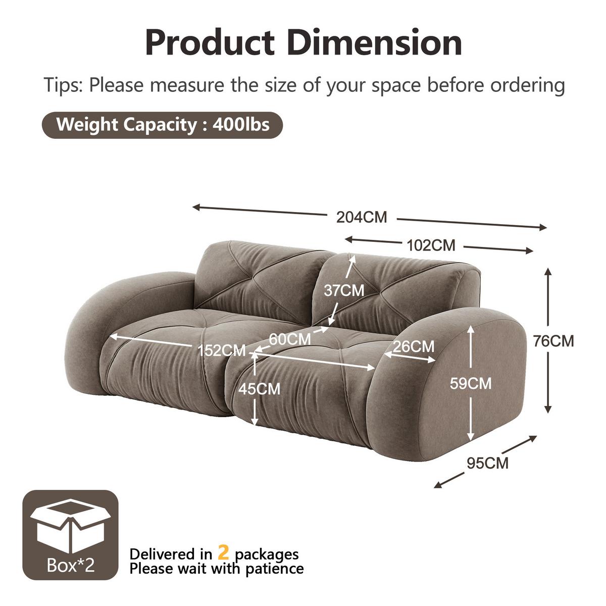 2-SITZER SOFA chenille modular & montagefrei - Walnussfarben, Textil (204/76/95cm) - Urban Meuble