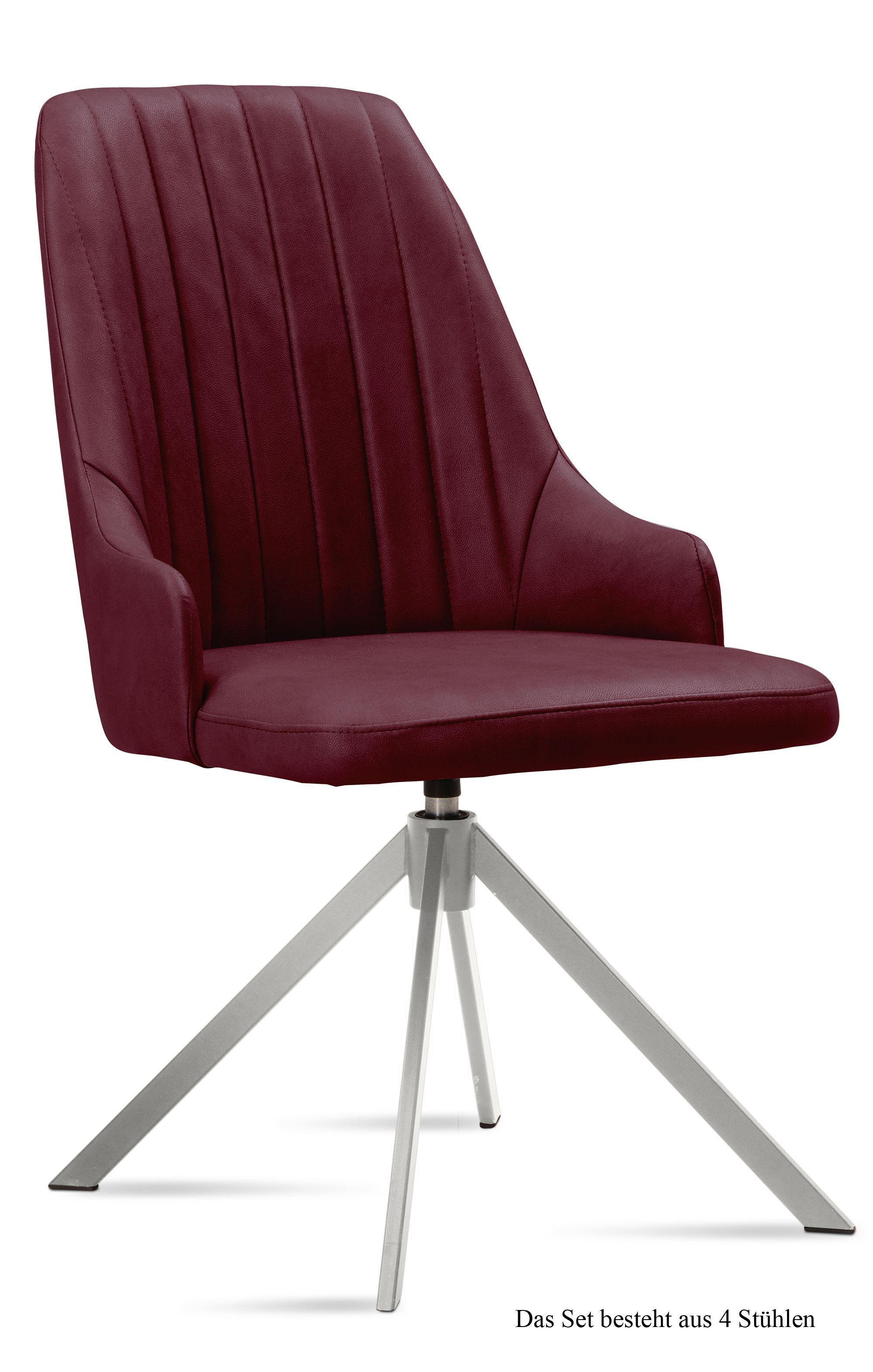ESSZIMMERSTUHL drehbar (4er-Set) Davorka 52x91x60 Edelstahl/Marsala - Edelstahlfarben/Brombeere, Kunststoff (60/91/52cm) - 58aufmkessel