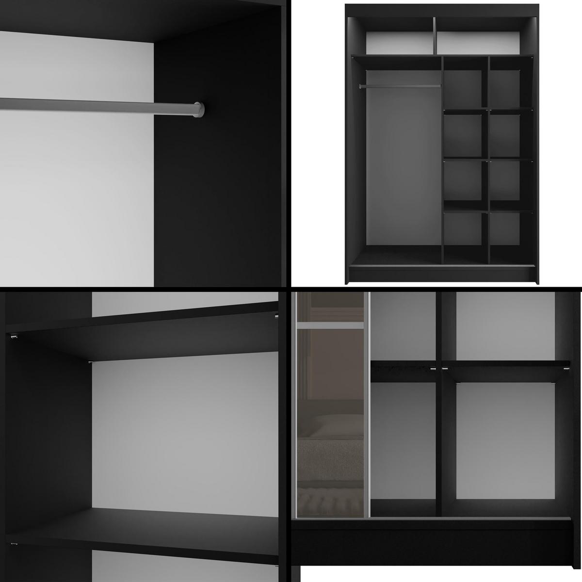 KLEIDERSCHRANK PEKA III mit LED - 150 cm - Schwarz|Grau - Schwarz/Grau, Holzwerkstoff (150/215/61cm) - ALTDECOR