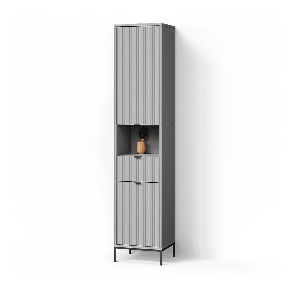 BADSCHRANK ATERNO Grau 40 x 190 cm mit Türen, und Schublade - Grau, Holzwerkstoff (40/190/35cm) - Livinity®