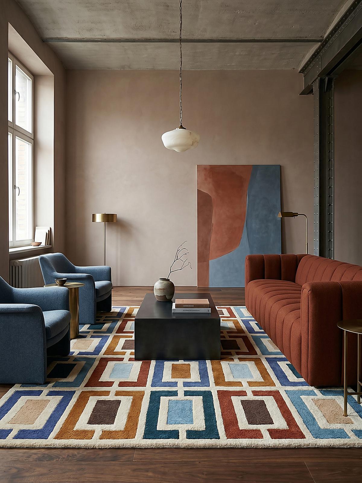 WOLLTEPPICH DERWENT, geometrisch, Blau-Bunt, 200 x 290 cm - Multicolor, Textil (290/200cm) - KADIMA DESIGN