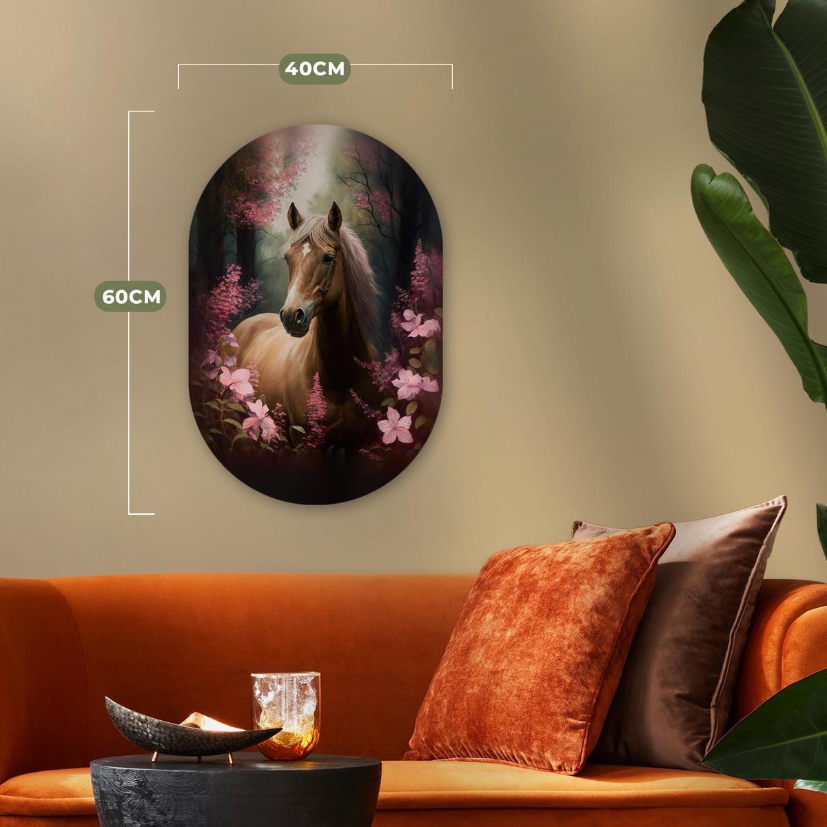 WANDBILD Pferd - Blumen - Rosa - Natur - Wald Deko Wohnzimmer 40x60 cm - Altrosa, Kunststoff (40/60cm) - MuchoWow