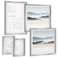 BILDER SET 5er Set - 50x50 cm & 20x30 cm & 40x60 cm Silberner Rahmen - Weiße Flecken auf Leinwandhintergrund - Silberfarben, Kunststoff (40/60cm) - TULUP