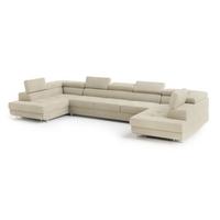 WOHNLANDSCHAFT ISOLANO Creme Velours-Stoff mit Schlaffunktion - Creme, Holz (408/90/202cm) - MASSENO