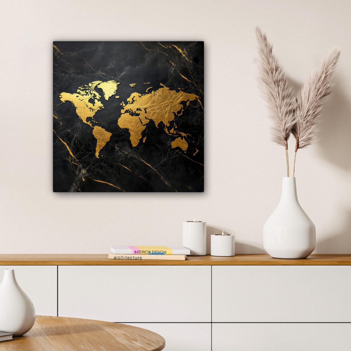 LEINWANDBILD Weltkarte - Gold - Marmor Wandbild Wohnzimmer 50x50 cm - Goldfarben, Textil (50/50cm) - MuchoWow