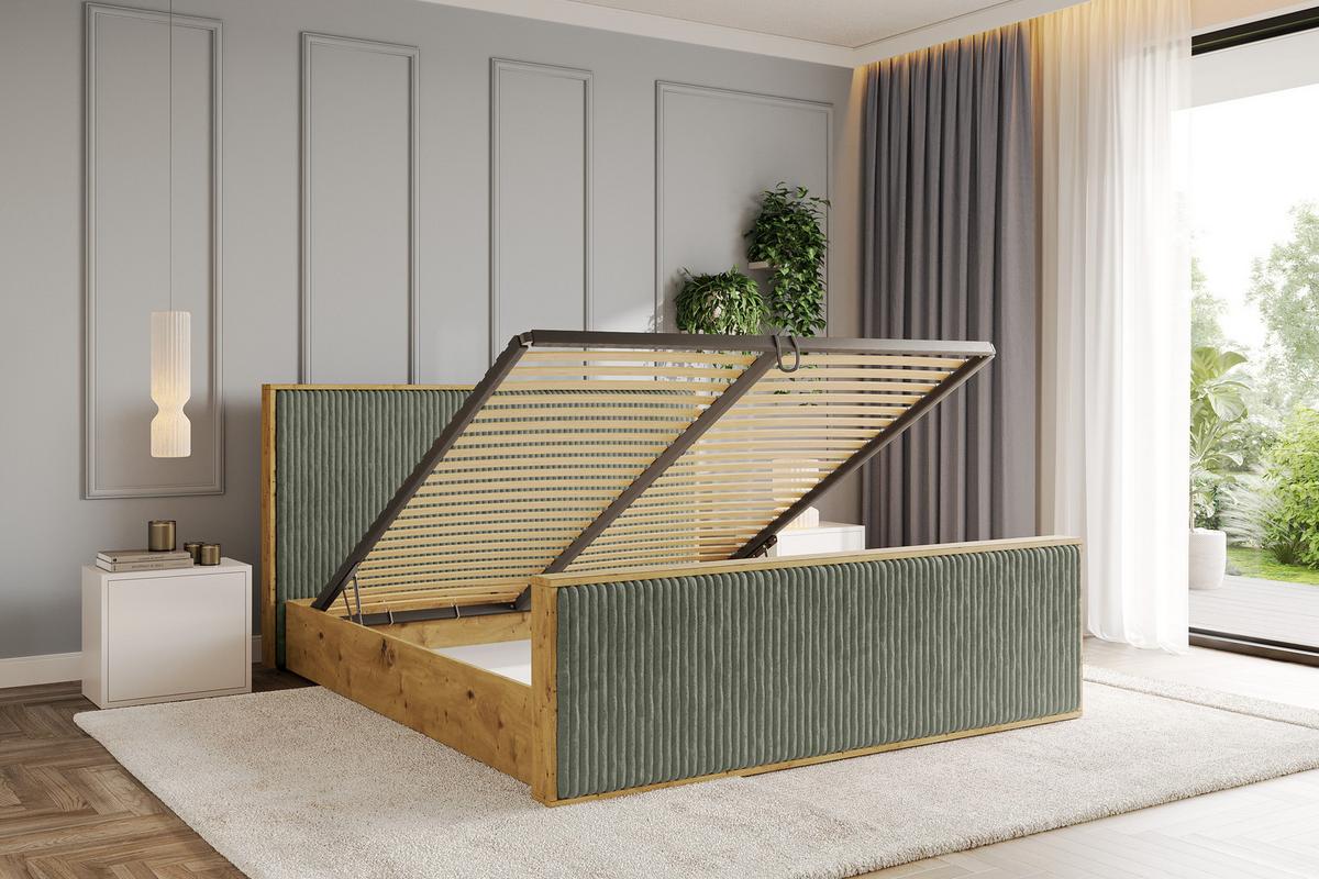 POLSTERBETT mit Bettkasten und Lattenrost, Boxbett mit Stauraum und Kopftei mit Matratze H3/H4 - ENZO10 120x200 Olivgrün - Olivgrün, Holzwerkstoff/Textil (120/200cm) - ALTDECOR