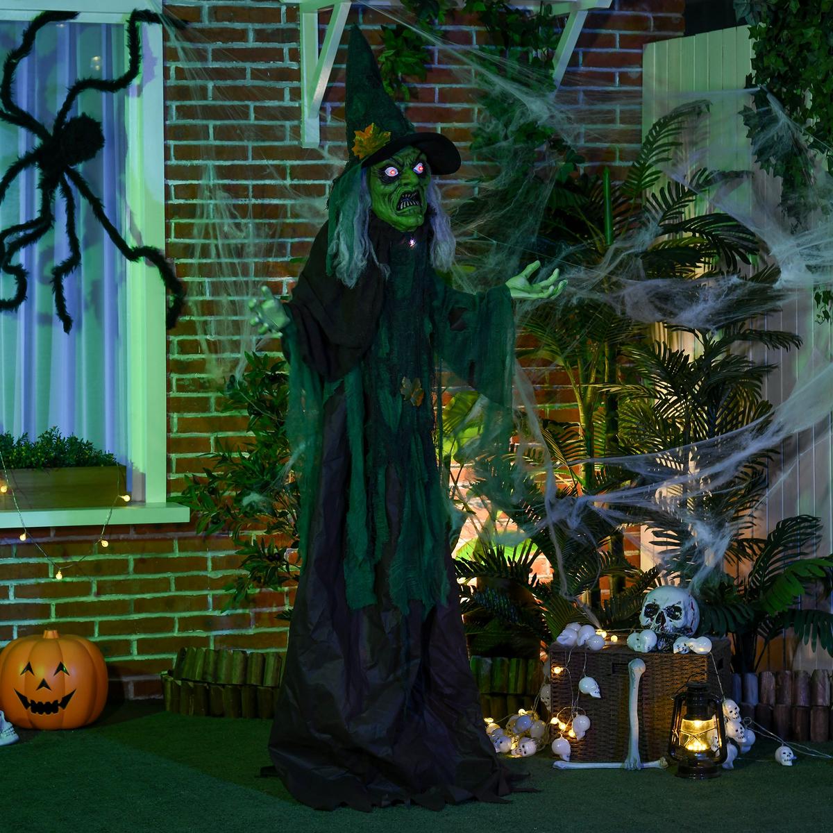 HALLOWEEN-HEXE 183cm Halloween Dekoration mit LED-Leuchte, Soundfunktion - Multicolor, Kunststoff (18/183/60cm) - HOMCOM