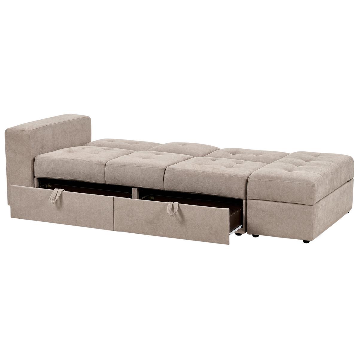 SCHLAFSOFA 3-Sitzer Stoff Hellbraun mit Stauraum Falster - Hellbraun, Textil (210/75/94cm) - Beliani