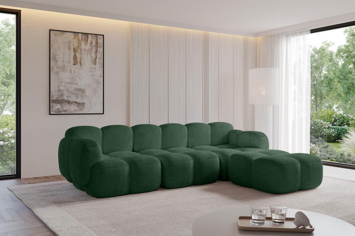 ECKSOFA modulares Sofa Rechts Miko-L2 302x205x75 Grün Cord - Waldgrün/Schwarz, Holzwerkstoff/Kunststoff (302/205cm) - ALTDECOR