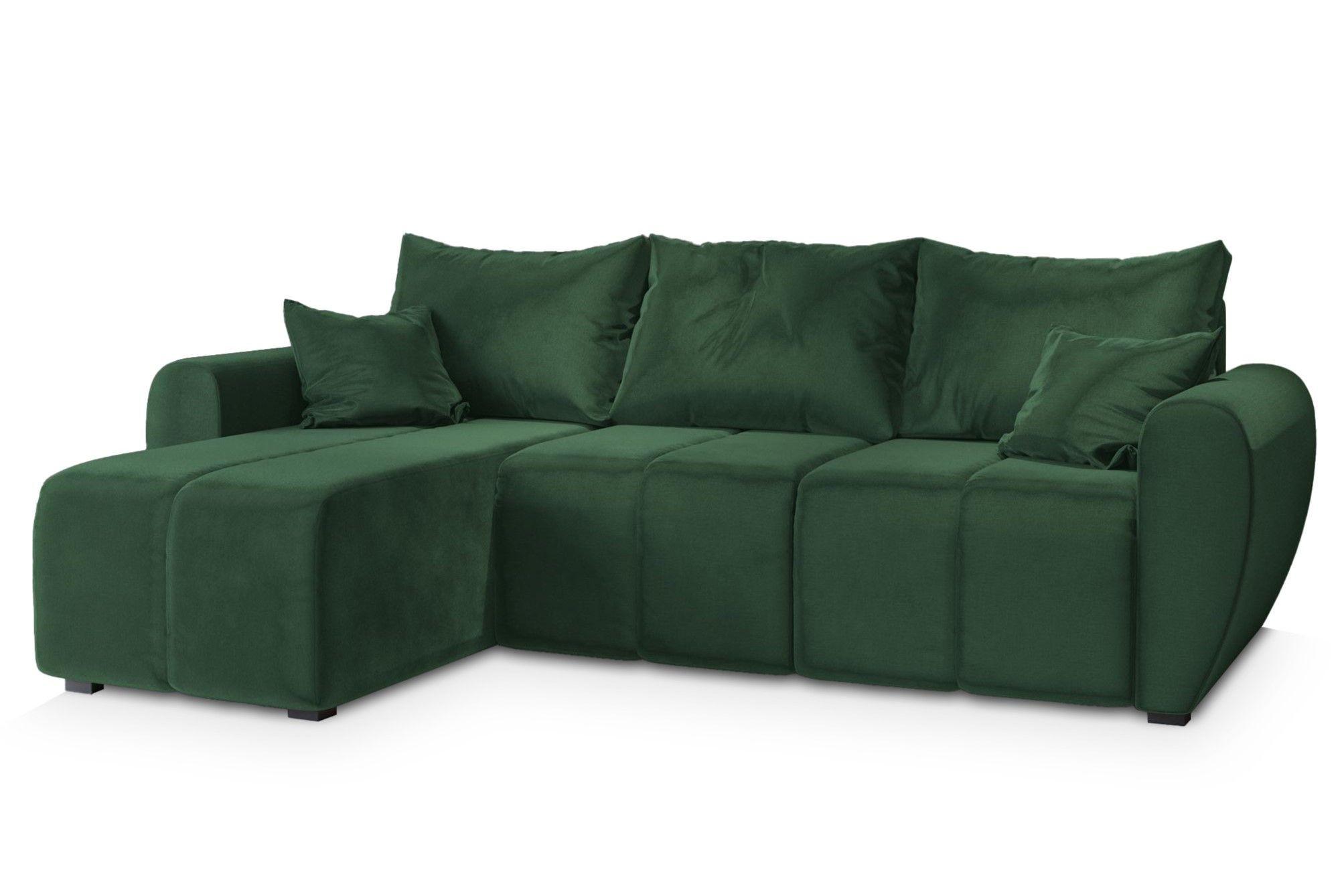 ECKSOFA MADISON Grün Plüsch-Stoff mit Schlaffunktion - Schwarz/Grün, Holz/Kunststoff (246/143cm) - MASSENO