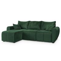 ECKSOFA MADISON Grün Plüsch-Stoff mit Schlaffunktion - Schwarz/Grün, Holz/Kunststoff (246/143cm) - MASSENO
