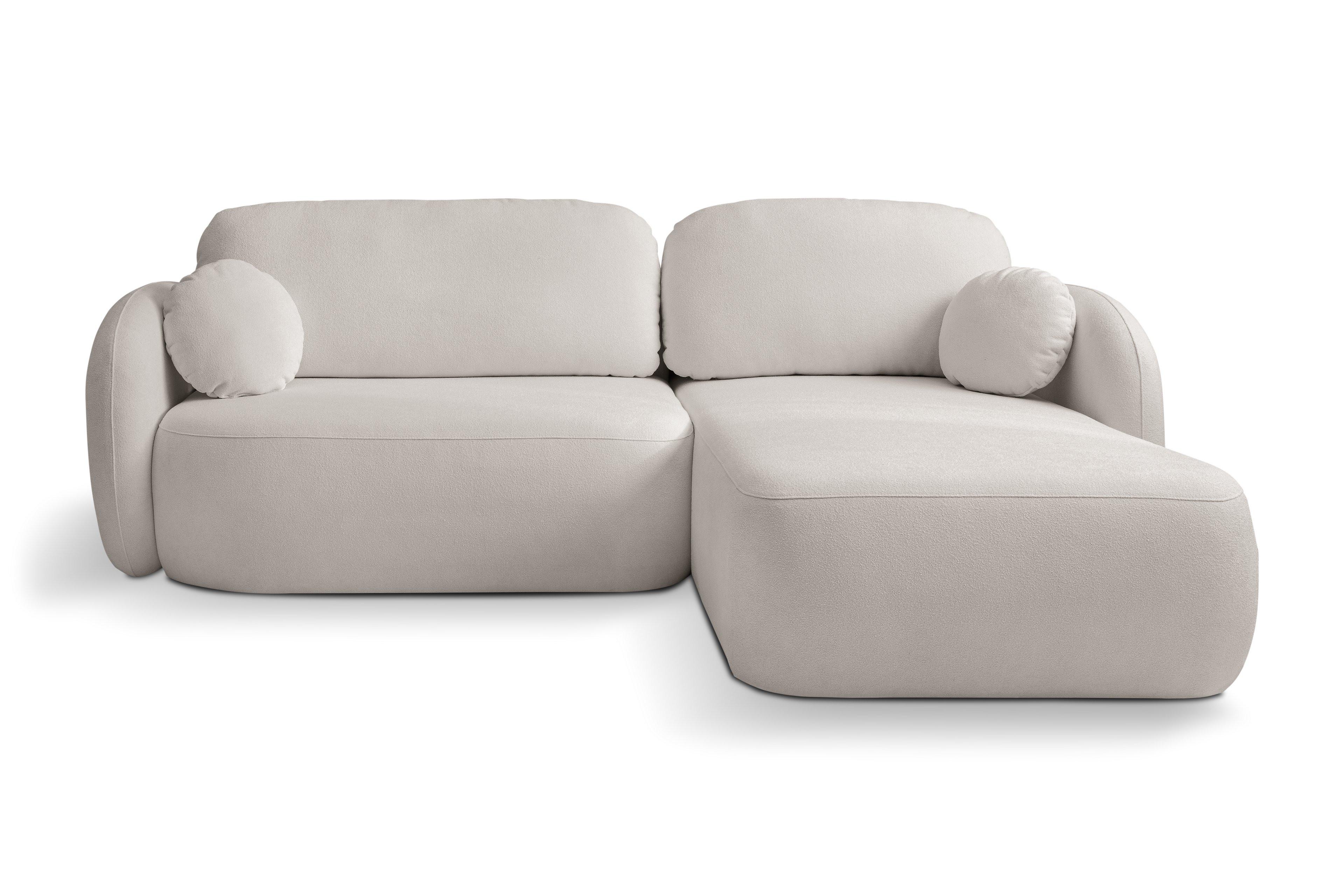 ECKSOFA AMICO R-S Hellgrau Geflochtener Stoff mit Schlaffunktion - Hellgrau, Holz (248/174cm) - MASSENO