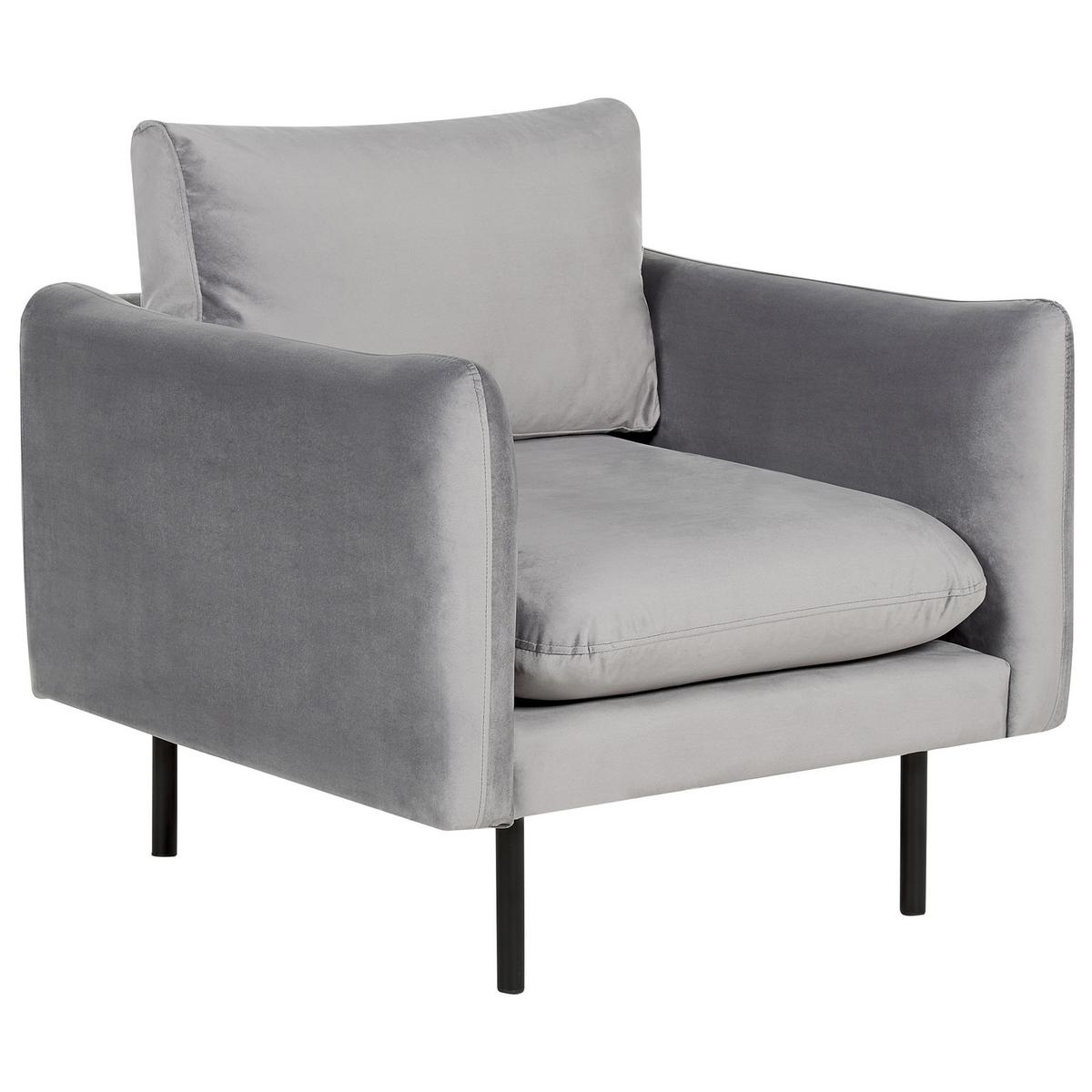 SOFA-SET 5-Sitzer Samtstoff Grau mit Ottomane Vinterbro - Dunkelgrau/Schwarz, Textil (220/85/85cm) - Beliani