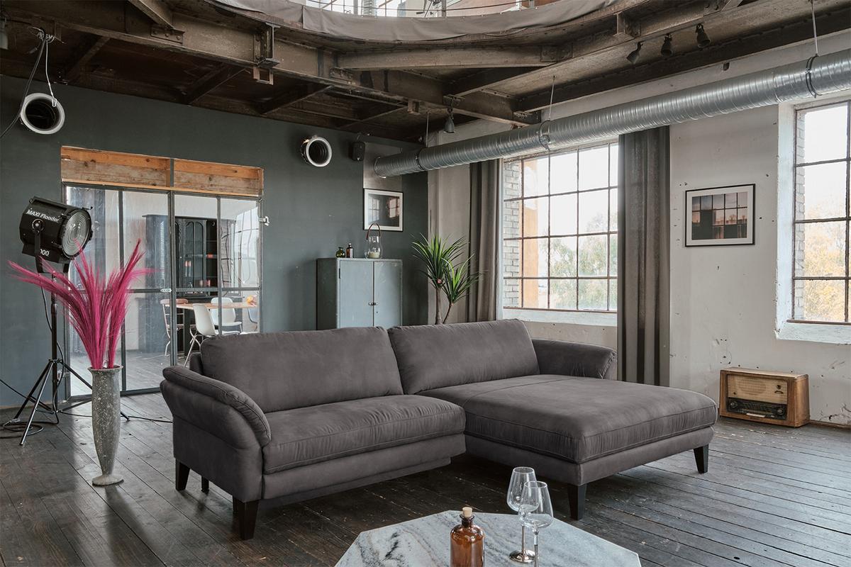 ECKSOFA MALTA Anthrazit Webstoff - Anthrazit/Schwarz, Buchenholz/Textil (302/175cm) - KAWOLA