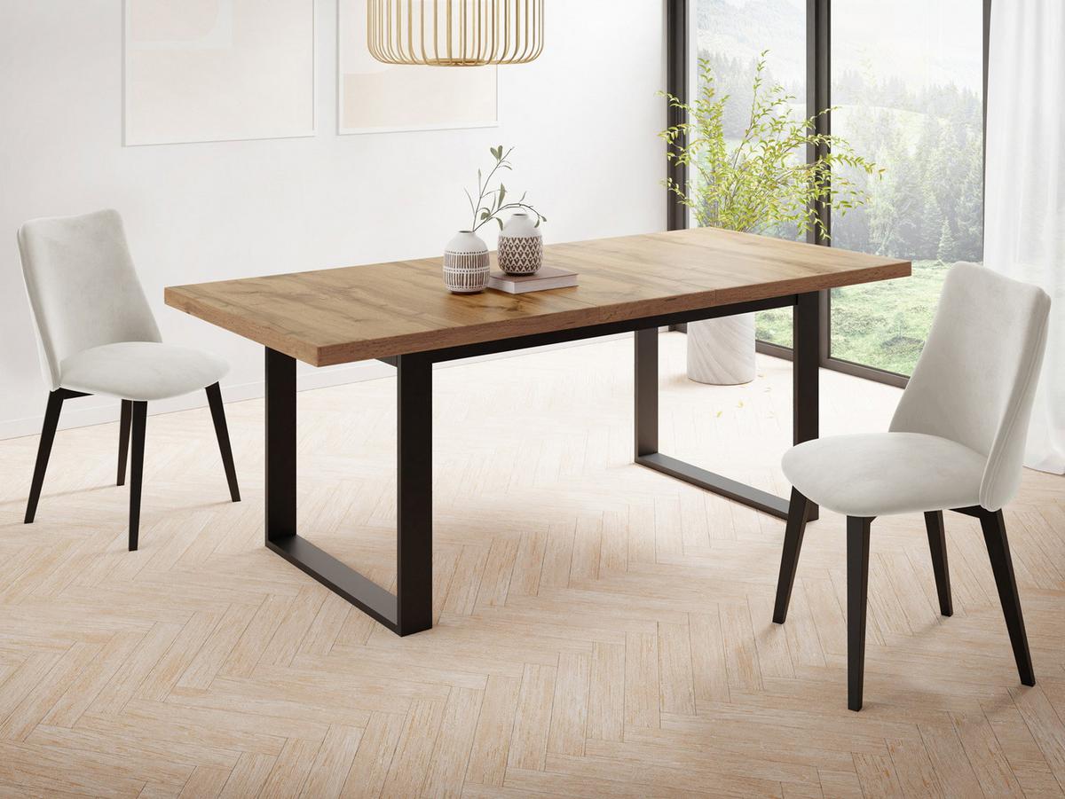 ESSTISCH Valentino rechteckig ausziehbar, Wotan Eiche 160/200/80/75 cm - Eiche Wotan/Schwarz, Holzwerkstoff/Metall (80/200/75cm) - WFL GROUP