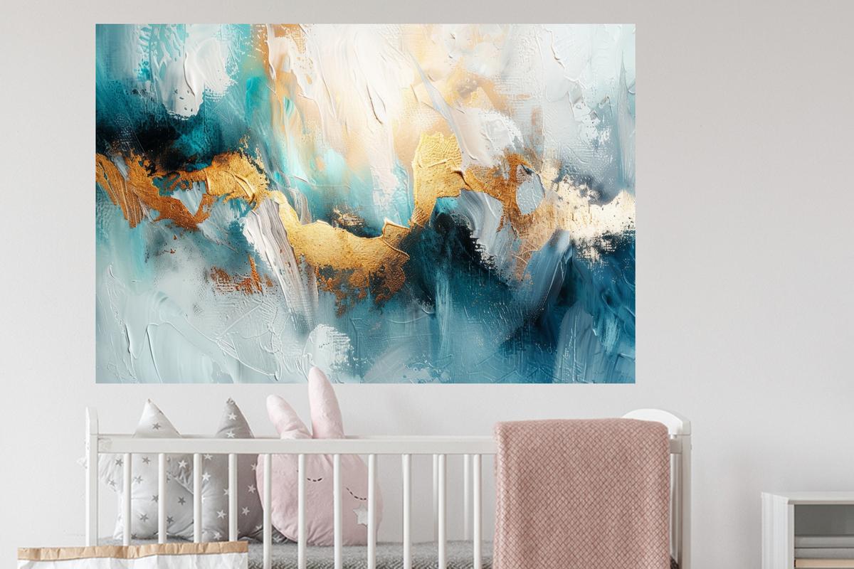 WANDTATTOO Abstrakt - Kunst - Gold - Blau Wandsticker 120x80 cm - Petrol, Kunststoff (120/80/0.1cm) - MuchoWow