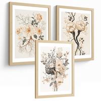 POSTER Set aus 3 Neuronale Anatomie Drucke und Wandbilder mit Neuronen Synapsen und Gehirn Minimalistischer Floraler Stil Größe Leichter Holzrahmen A4 - Beige, Papier (21/29.7/3cm) - Nacnic
